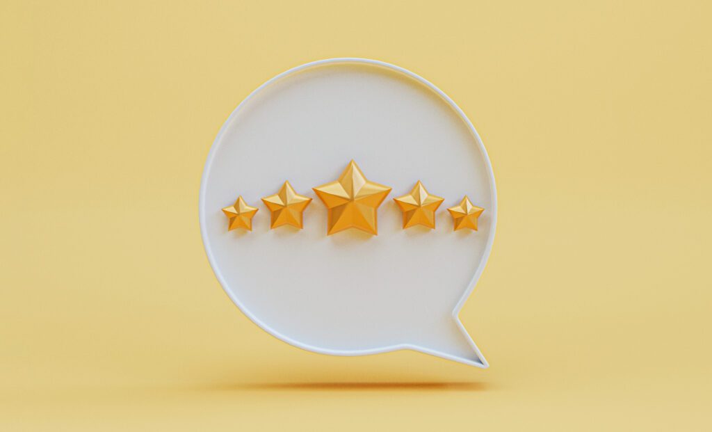 5 golden stars inside the white message box representing 5 star reviews