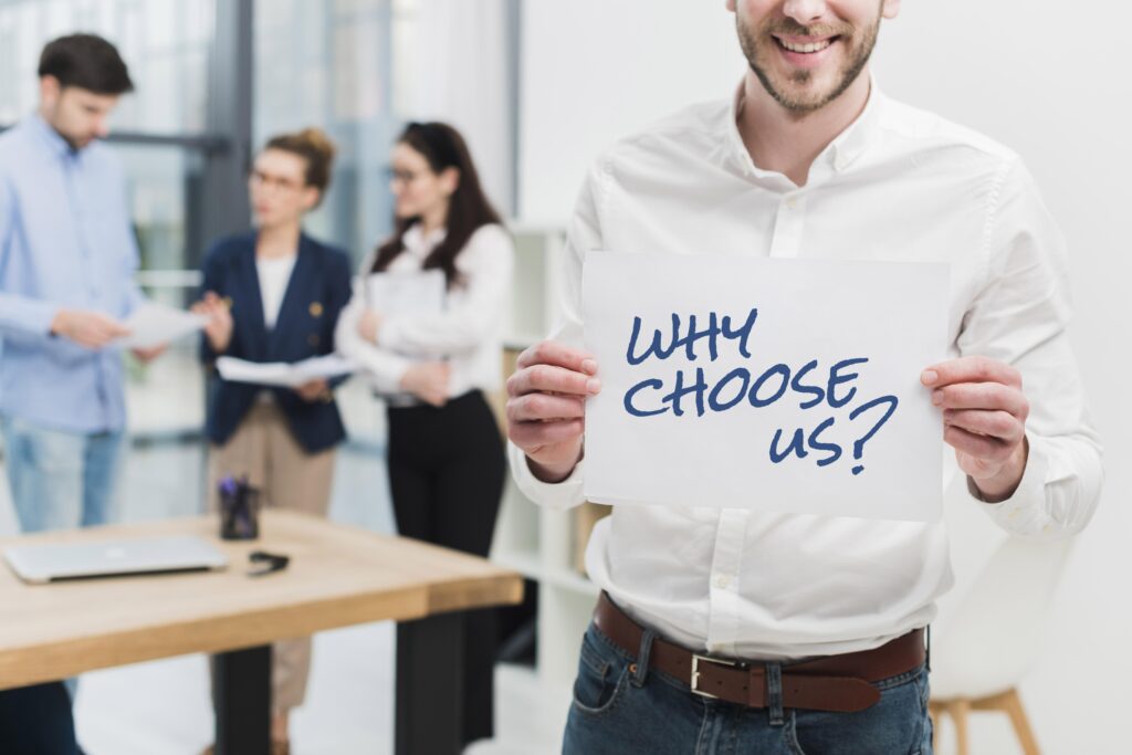 Business man holding paper with a question to get Customer's reviews