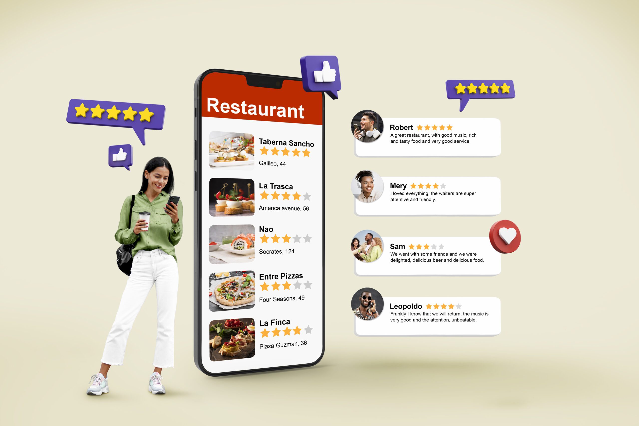Smiley women with smart phone reviewing Google my business profiles