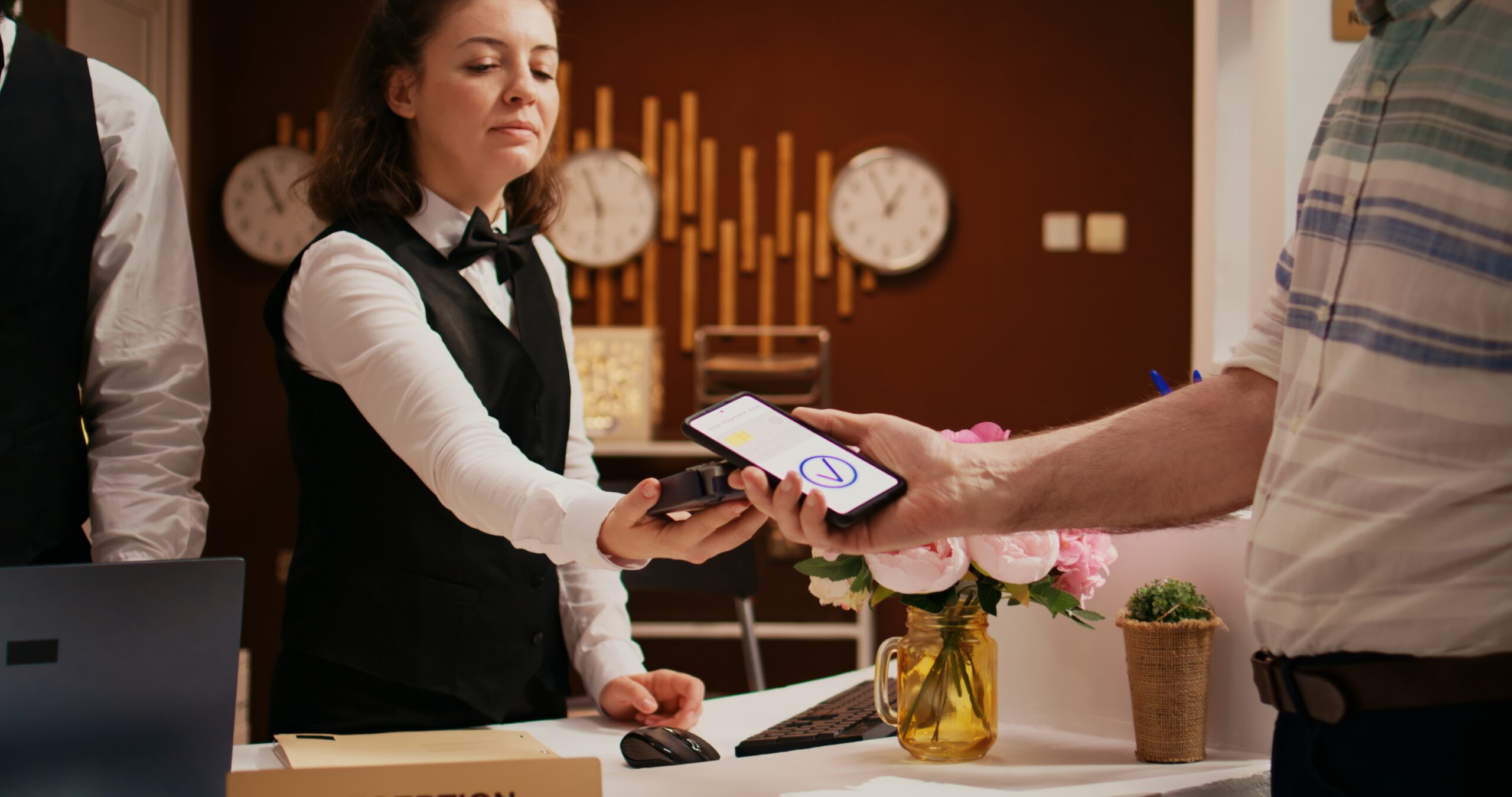 Waitress taking review from a client