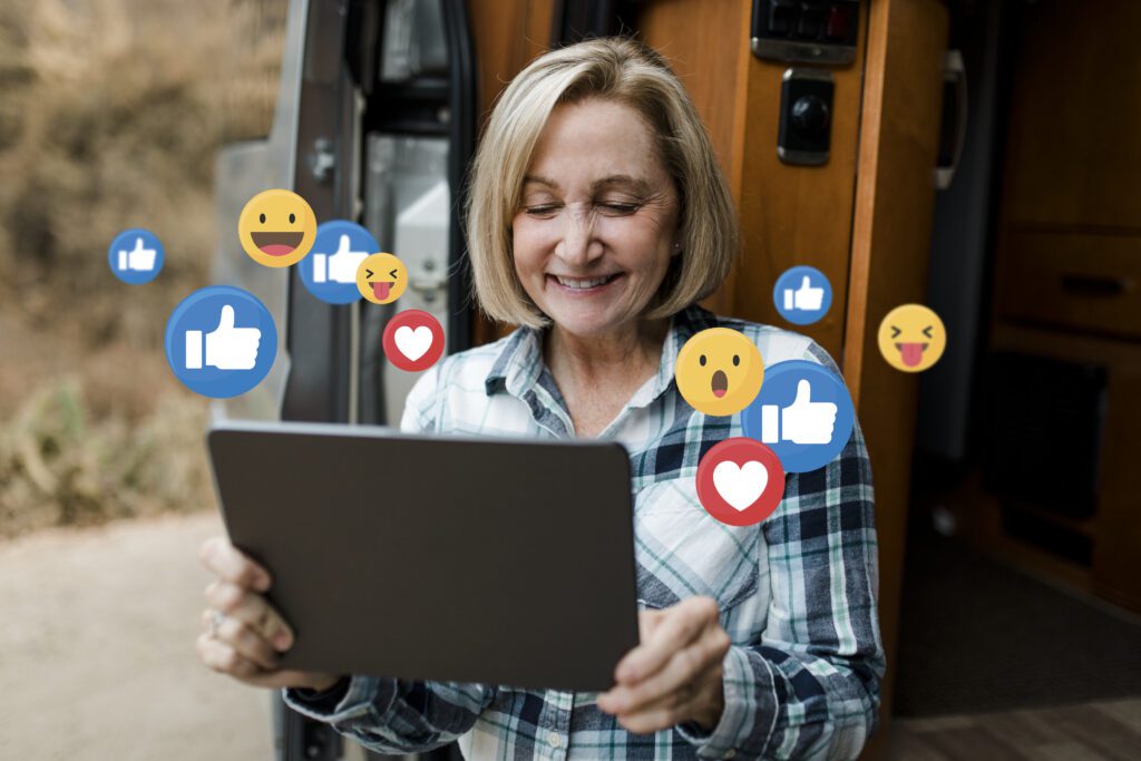 Senior women browsing happily on internet